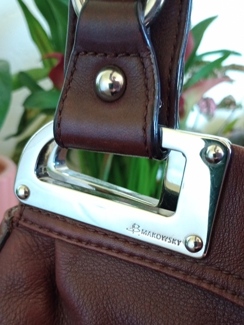 B. Makowsky Studded Leather Hobo Satchel - Picture 3 of 13